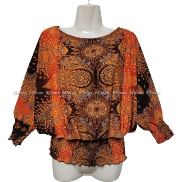 𝅺Red Paisley Top with Dolman Style Sleeve Blouse - One Size - Picture 1 of 8